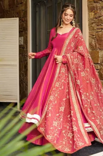 Pink Anarkali with Embroidered Dupatta