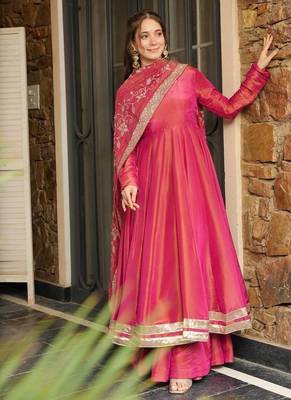 Pink Anarkali with Embroidered Dupatta 4