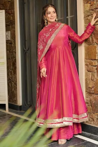Pink Anarkali with Embroidered Dupatta
