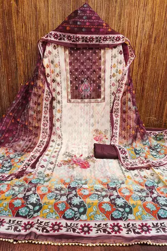White handwork dress material
