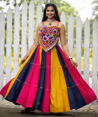 Multicolor Frilled Pattern Navratri Lehenga Choli With Fully Stitched Blouse 2