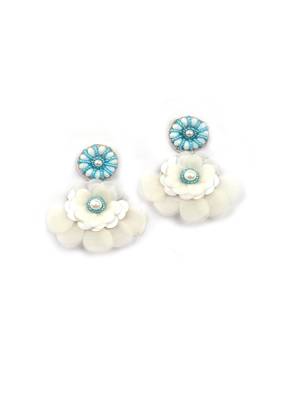 Handmade blue flower pearl earrings 2