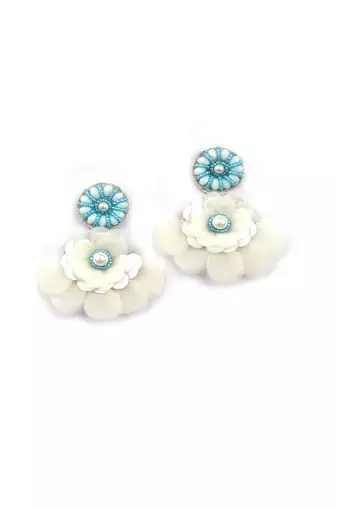 Handmade blue flower pearl earrings