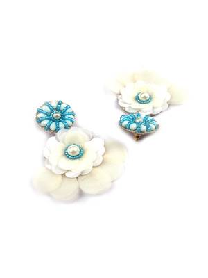 Handmade blue flower pearl earrings 3