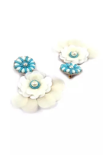 Handmade blue flower pearl earrings