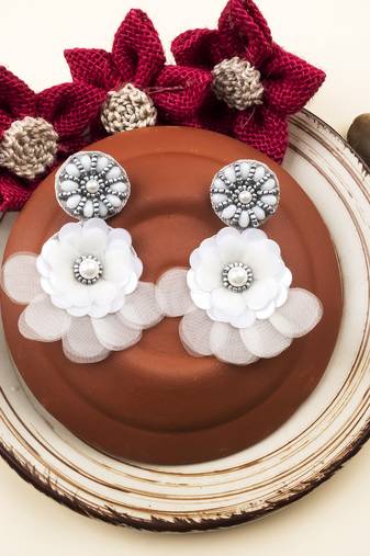 Handmade grey flower pearl earrings