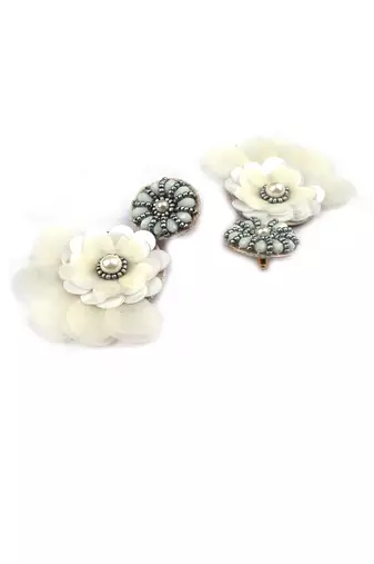 Handmade grey flower pearl earrings