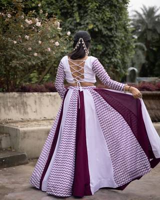 Maroon & White Navratri Lehenga Choli with Chevron Sleeves & Mirror Work 3