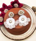 Handmade golden flower pearl earrings