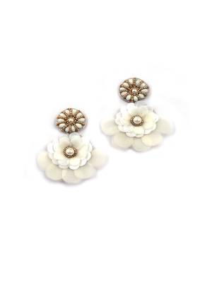 Handmade golden flower pearl earrings 2