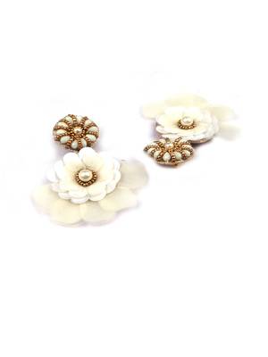 Handmade golden flower pearl earrings 3