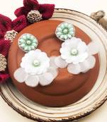 Handmade green flower pearl earrings