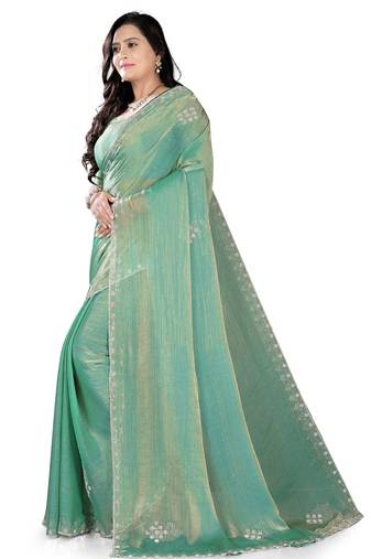 Green Ethnic Motifs Beads Embellished Tissue silk blend Saree