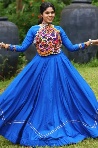 Royal-Blue  Plain With Work on Border Navratri Lehenga Choli With Fully Stitched Blouse