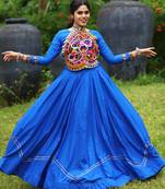 Royal-Blue  Plain With Work on Border Navratri Lehenga Choli With Fully Stitched Blouse