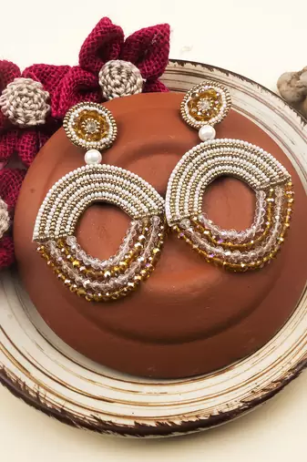 Handmade brown half moon pearl earrings
