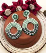 Handmade green half moon pearl earrings