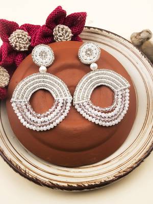 Handmade white half moon pearl earrings 1