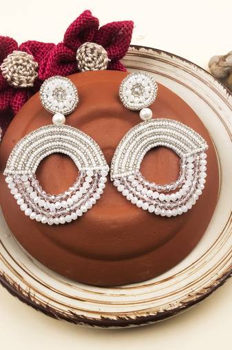 Handmade white half moon pearl earrings