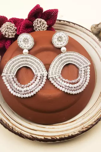 Handmade white half moon pearl earrings