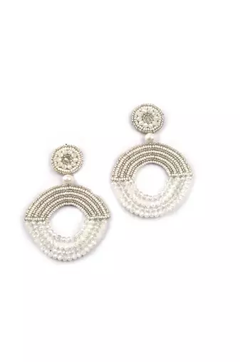 Handmade white half moon pearl earrings