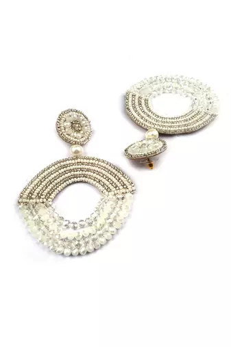 Handmade white half moon pearl earrings