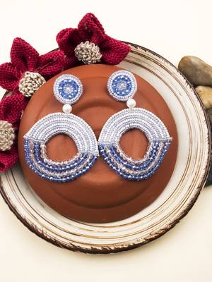 Handmade blue half moon pearl earrings 1