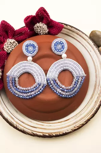 Handmade blue half moon pearl earrings