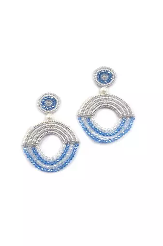 Handmade blue half moon pearl earrings