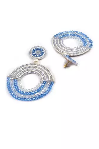 Handmade blue half moon pearl earrings