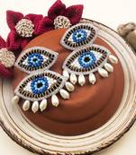 Handmade evil eye pearl drop earrings