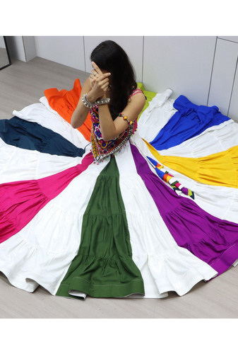Multicolor Frilled Pattern Navratri Lehenga Choli With Fully Stitched Blouse