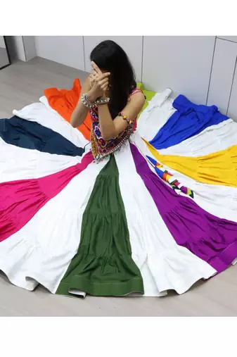 Multicolor Frilled Pattern Navratri Lehenga Choli With Fully Stitched Blouse