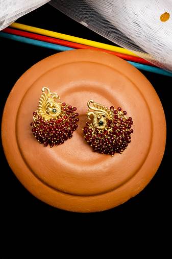 Gold plated red peacock earrings