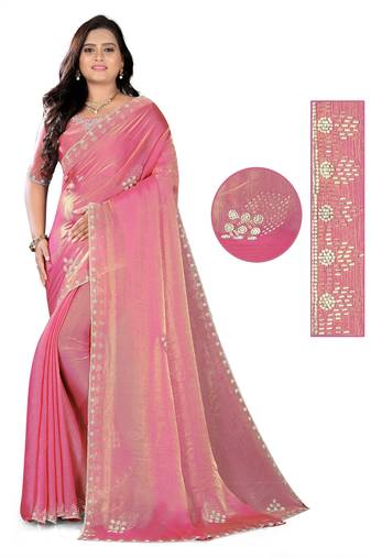 pink Ethnic Motifs Beads Embellished Tissue silk blend Saree