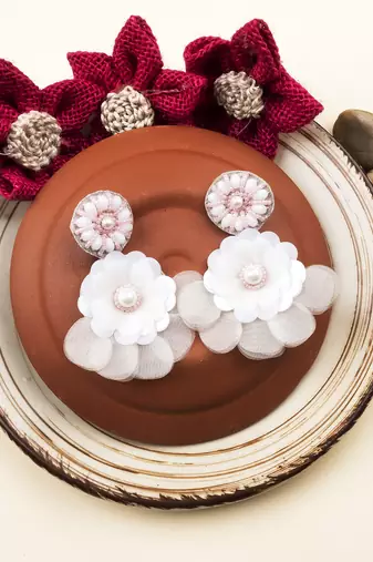 Handmade lavender flower pearl earrings