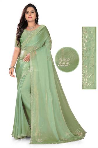 pista Ethnic Motifs Beads Embellished Tissue silk blend Saree