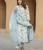 floral white and blue kurta set