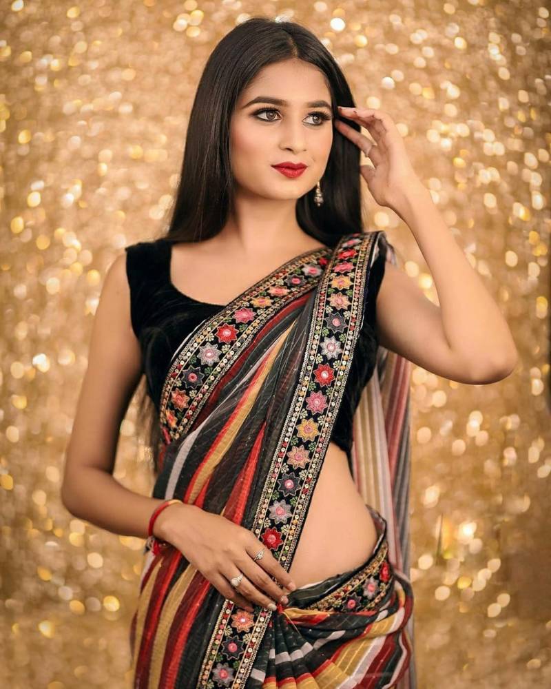 Multi Color Digital Printed Vichitra Silk blend Saree
