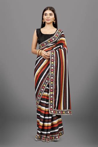 Multi Color Digital Printed Vichitra Silk blend Saree