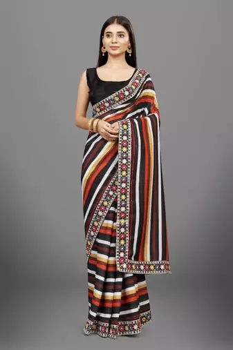 Multi Color Digital Printed Vichitra Silk blend Saree