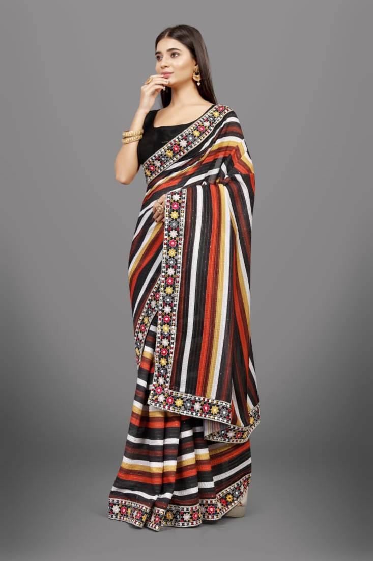 Multi Color Digital Printed Vichitra Silk blend Saree