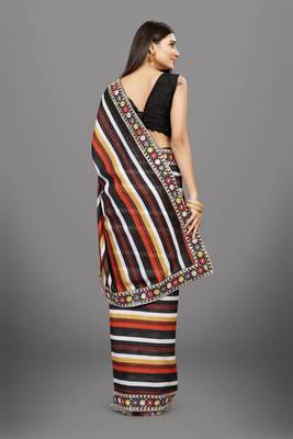 Multi Color Digital Printed Vichitra Silk blend Saree 4