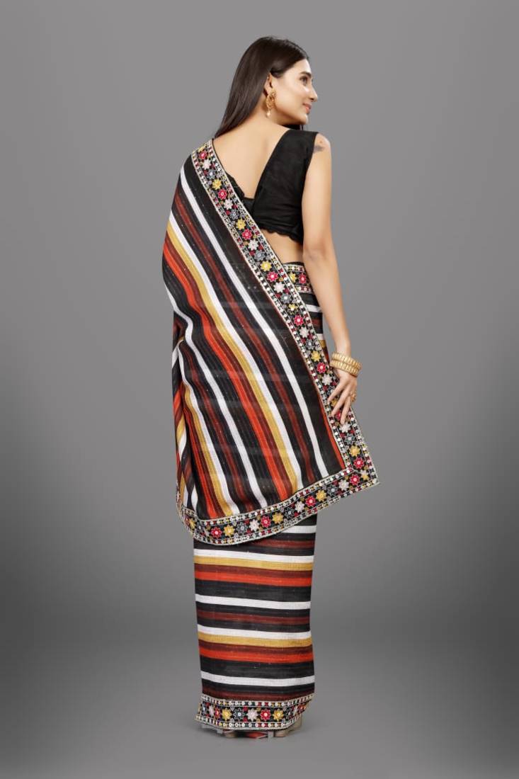 Multi Color Digital Printed Vichitra Silk blend Saree