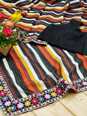 Multi Color Digital Printed Vichitra Silk blend Saree 5