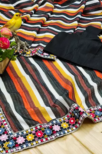 Multi Color Digital Printed Vichitra Silk blend Saree