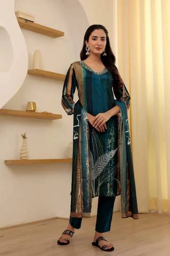  Women's Printed Kurta Suit Set or a Floral Printed Kurta with Trousers and Dupatta.