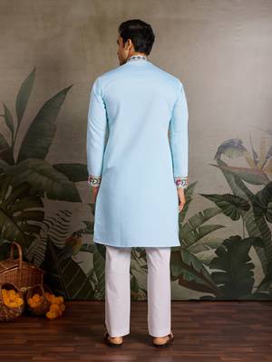 SKY BLUE VISCOSE SILK THEAD WITH SEQUINS EMBROIDERED WORK WEDDING FUNCTION NAVRATRI FESTIVAL PARTY WEAR STRAIGHT KURTA 6