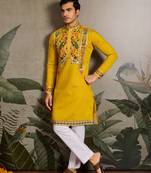 yellow viscose silk sequins embroidered straight kurta