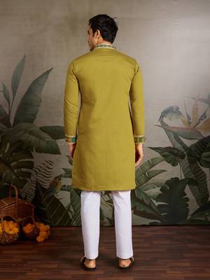 FLUORRESCENT GREEN VISCOSE SILK THEAD & SEQUINS EMBROIDERED WORK NAVRATRI FESTIVAL FUNCTION  PARTY WEAR STRAIGHT KURTA 6